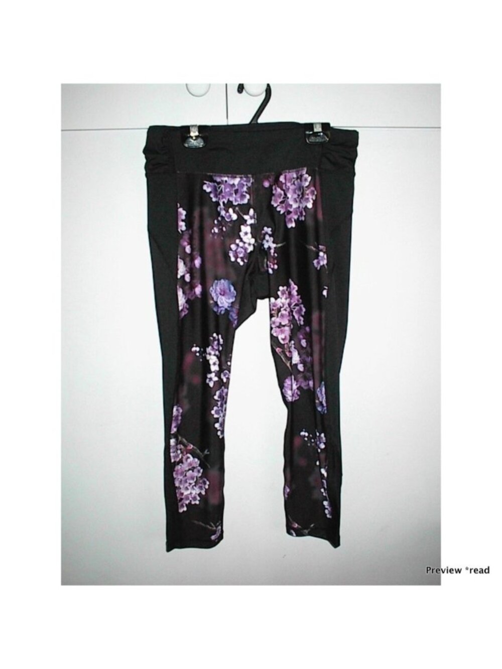 Women's Black Leggings with Purple Floral Panels